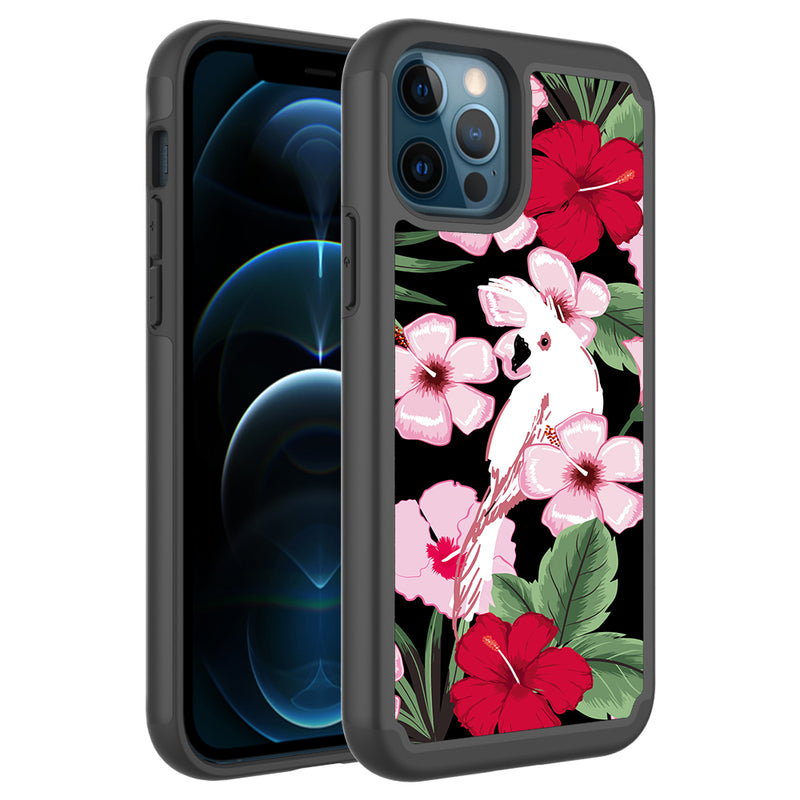 For iPhone 12 Pro Max 6.7 Beautiful Design Leather Feel Tough Hybrid Case Cover - Charming Flowers
