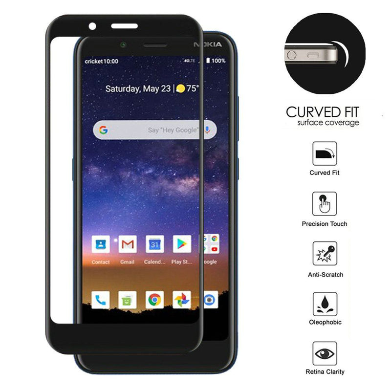 For Nokia C2 Tava Bulk White Paper Card Package Black edged Tempered Glass (Black)