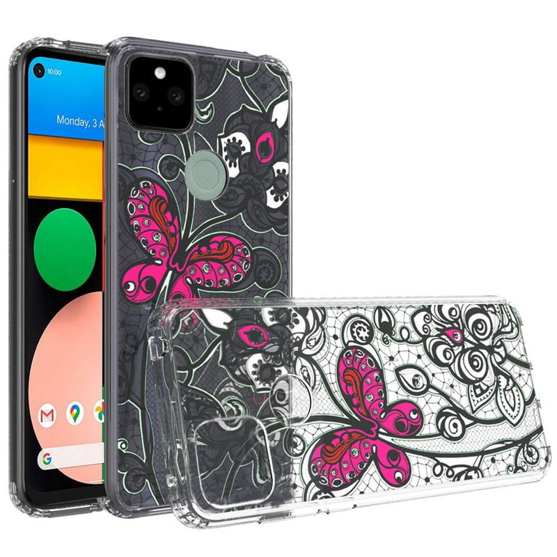 For Google Pixel 4a 5G (5G Version Only) Floral Printed Bumper Hybrid - Butterfly