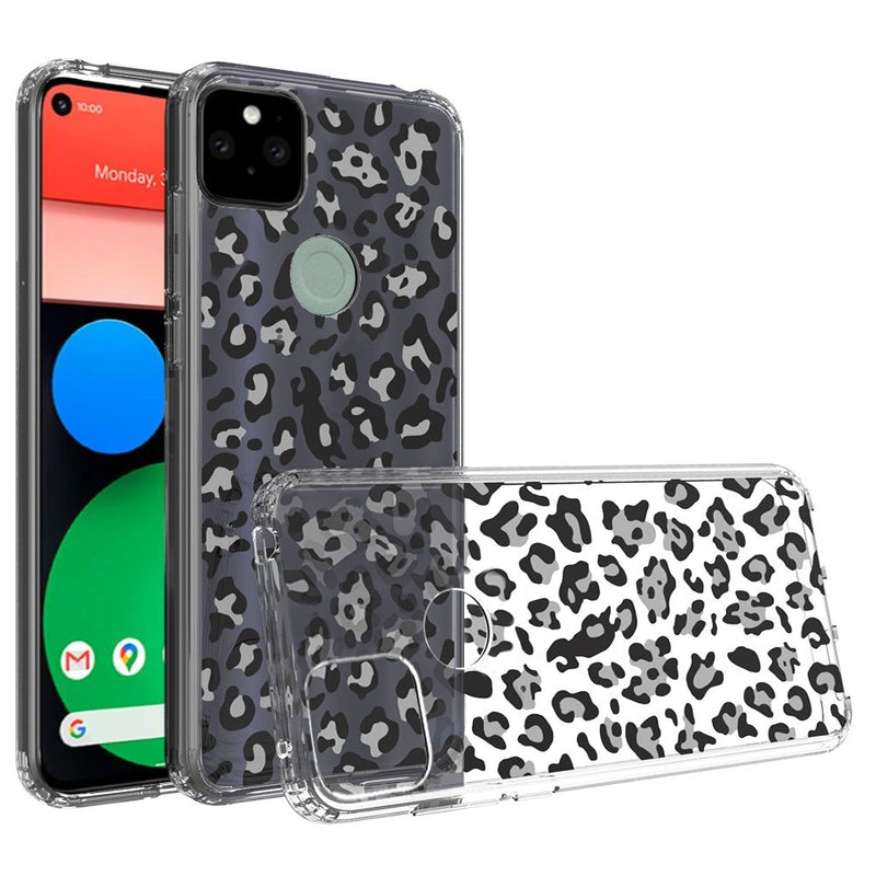 For Google Pixel 5 Floral Printed Bumper Hybrid - Black Leopard