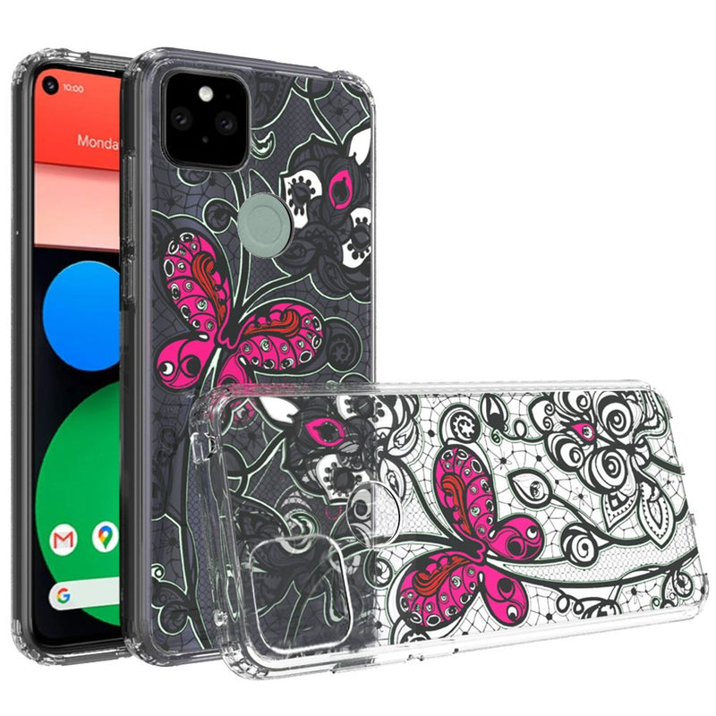 For Google Pixel 5 Floral Printed Bumper Hybrid - Butterfly