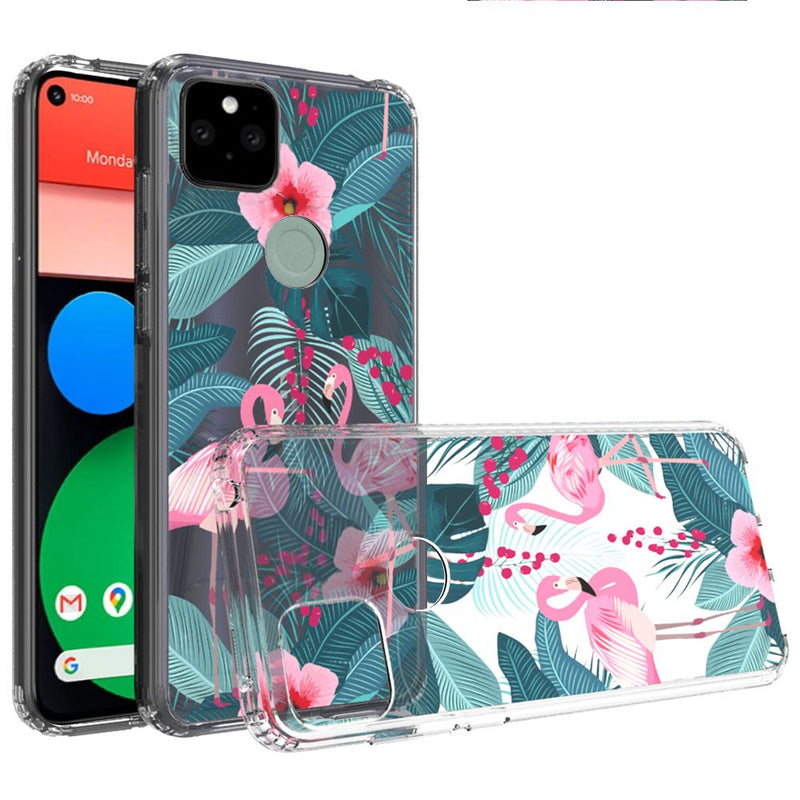 For Google Pixel 5 Floral Printed Bumper Hybrid - Flamingo