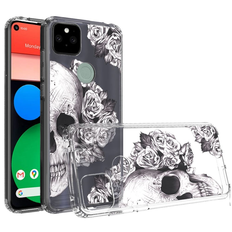 For Google Pixel 5 Floral Printed Bumper Hybrid - Skull