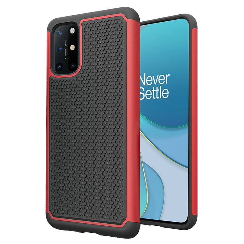 For OnePlus 8T 8T+ Plus 5G Rugged Tough Shockproof Hybrid Case Cover - Red PC + Black TPU