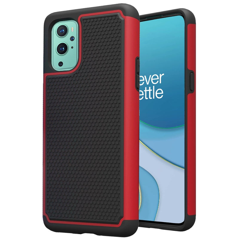 For OnePlus 9 Pro Rugged Tough Shockproof Hybrid Case Cover - Red PC + Black TPU