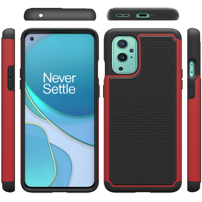 For OnePlus 9 Pro Rugged Tough Shockproof Hybrid Case Cover - Red PC + Black TPU