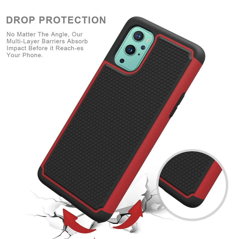 For OnePlus 9 Pro Rugged Tough Shockproof Hybrid Case Cover - Red PC + Black TPU