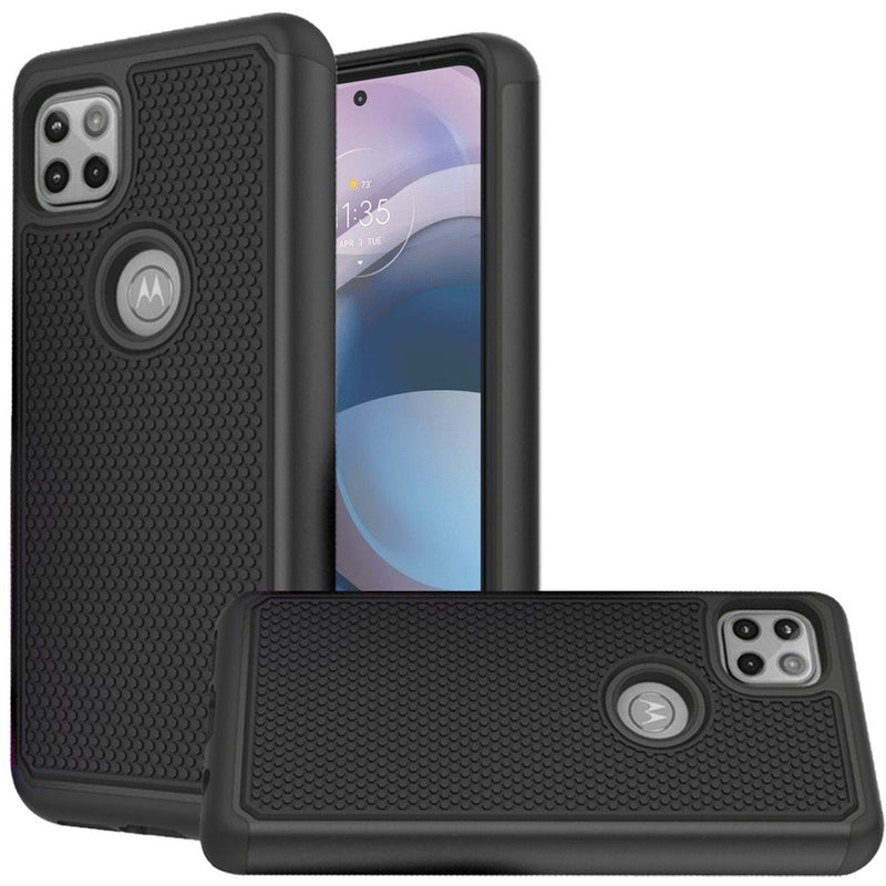 For Motorola Moto One 5G Ace Rugged Tough Shockproof Hybrid Case Cover - Black PC + Black TPU