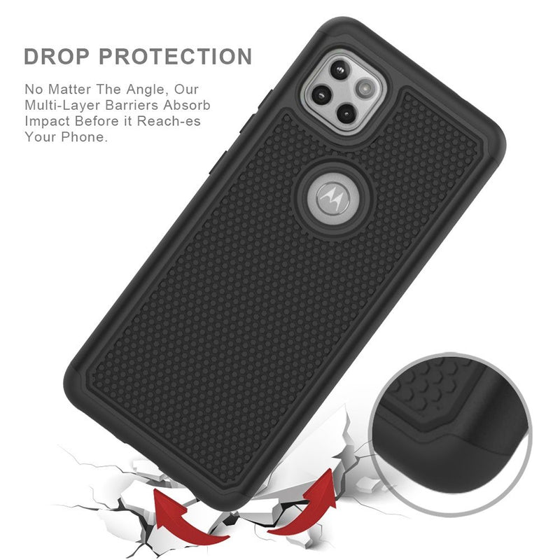 For Motorola Moto One 5G Ace Rugged Tough Shockproof Hybrid Case Cover - Black PC + Black TPU