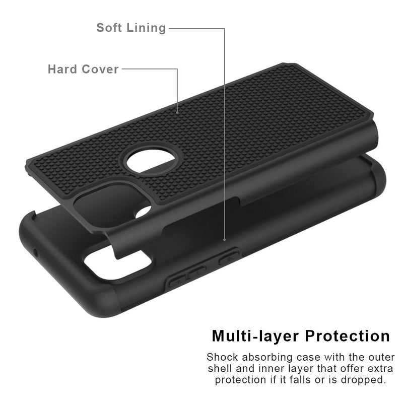 For Motorola Moto One 5G Ace Rugged Tough Shockproof Hybrid Case Cover - Black PC + Black TPU