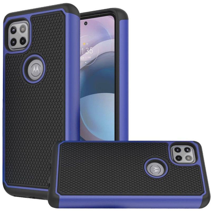 For Motorola Moto One 5G Ace Rugged Tough Shockproof Hybrid Case Cover - Blue PC + Black TPU