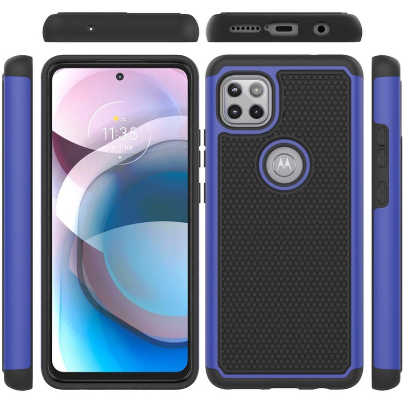 For Motorola Moto One 5G Ace Rugged Tough Shockproof Hybrid Case Cover - Blue PC + Black TPU