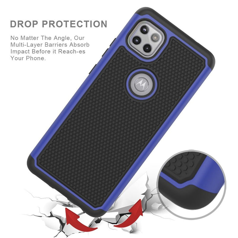 For Motorola Moto One 5G Ace Rugged Tough Shockproof Hybrid Case Cover - Blue PC + Black TPU