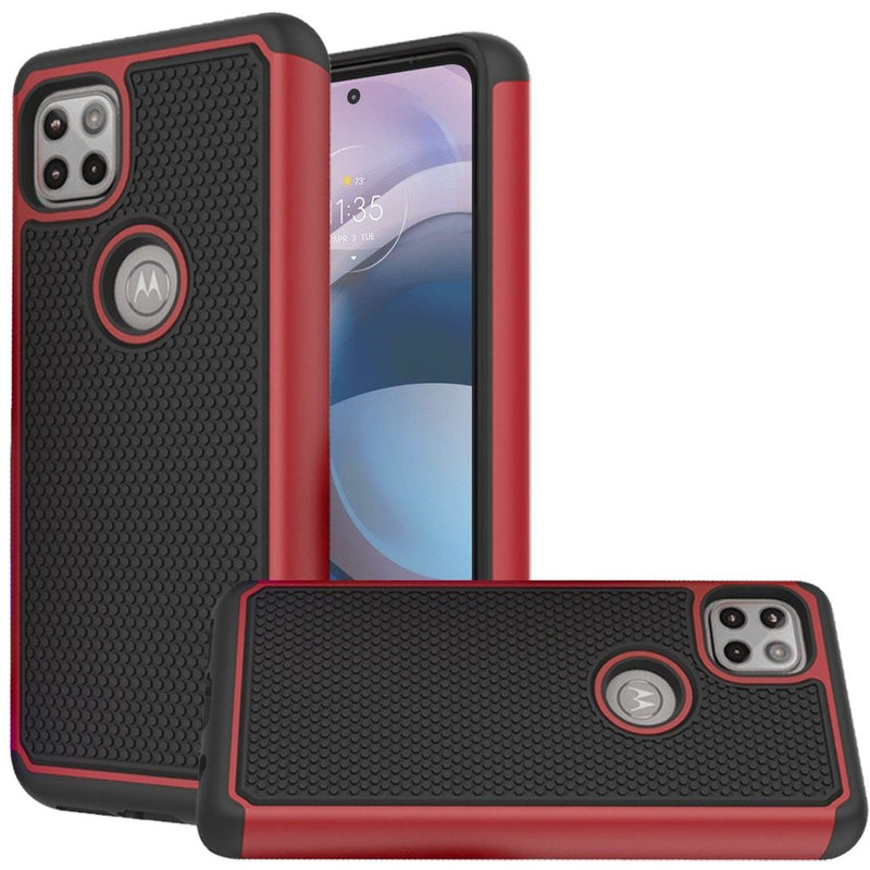 For Motorola Moto One 5G Ace Rugged Tough Shockproof Hybrid Case Cover - Red PC + Black TPU