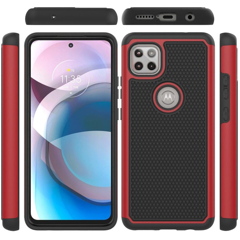 For Motorola Moto One 5G Ace Rugged Tough Shockproof Hybrid Case Cover - Red PC + Black TPU