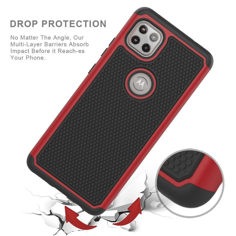 For Motorola Moto One 5G Ace Rugged Tough Shockproof Hybrid Case Cover - Red PC + Black TPU