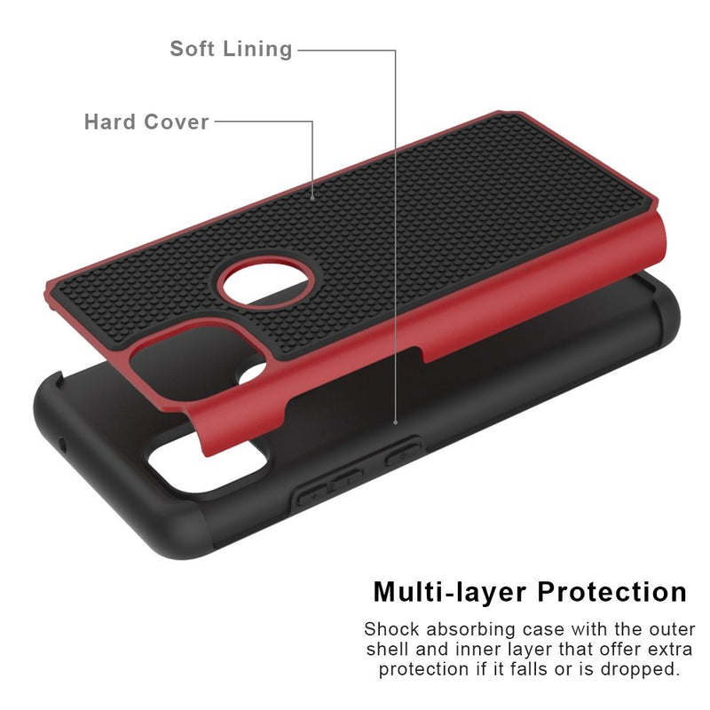 For Motorola Moto One 5G Ace Rugged Tough Shockproof Hybrid Case Cover - Red PC + Black TPU