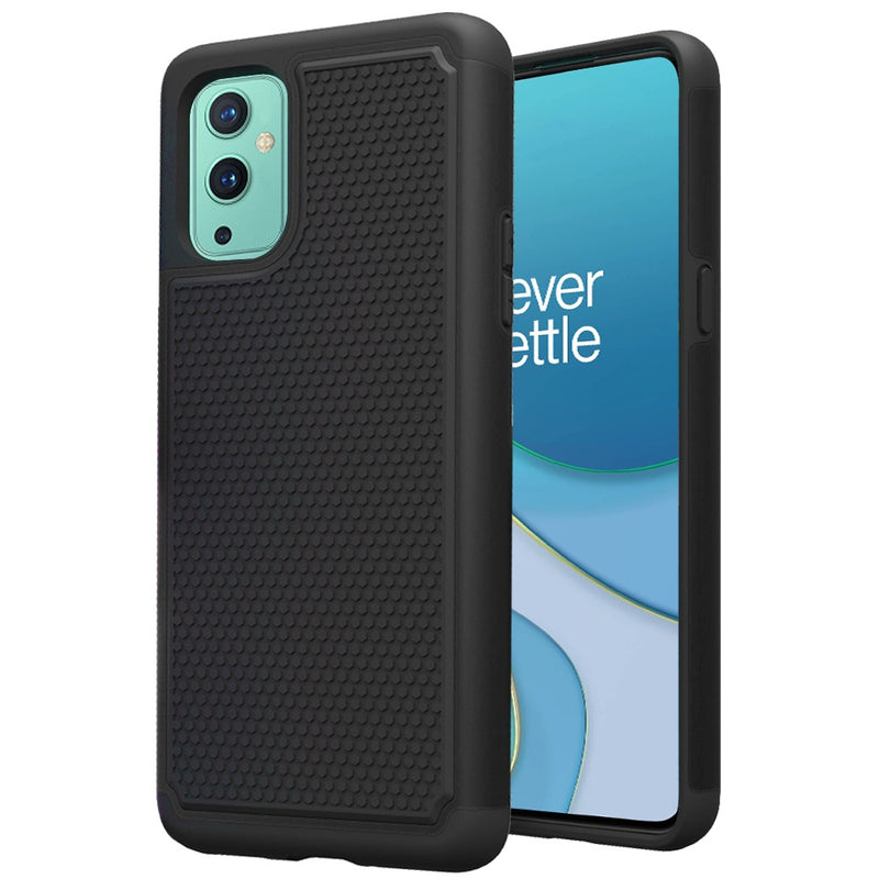 For OnePlus 9 Rugged Tough Shockproof Hybrid Case Cover - Black PC+Black TPU