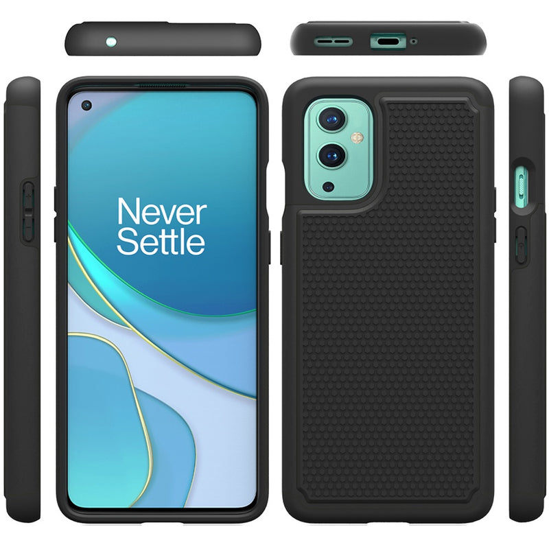 For OnePlus 9 Rugged Tough Shockproof Hybrid Case Cover - Black PC+Black TPU