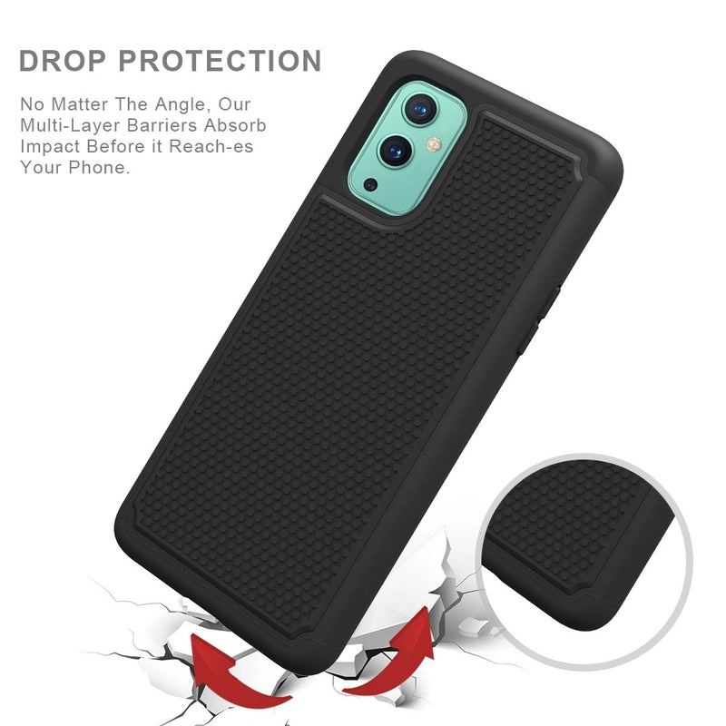 For OnePlus 9 Rugged Tough Shockproof Hybrid Case Cover - Black PC+Black TPU