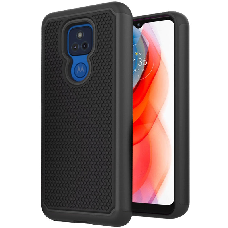 For Motorola Moto G Play 2021 Rugged Tough Shockproof Hybrid Case Cover - Black PC + Black TPU