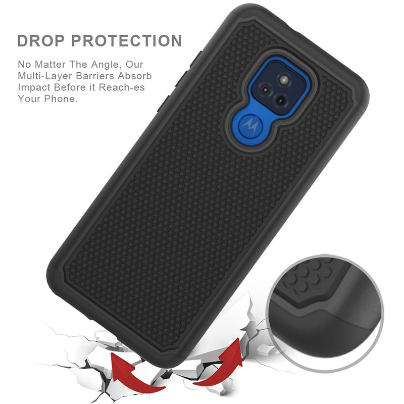 For Motorola Moto G Play 2021 Rugged Tough Shockproof Hybrid Case Cover - Black PC + Black TPU