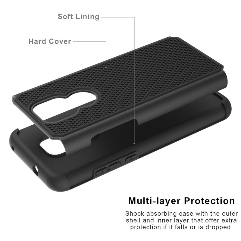 For Motorola Moto G Play 2021 Rugged Tough Shockproof Hybrid Case Cover - Black PC + Black TPU