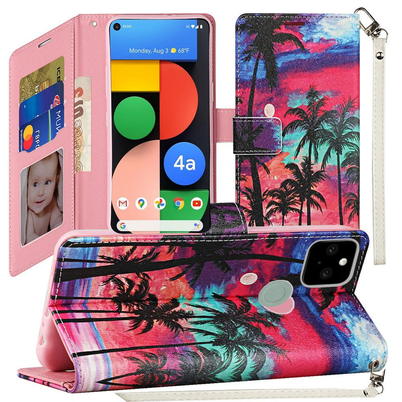For Google Pixel 4a 5G (5G Version Only) Fashion Wristlet Wallet with Strap - Beautiful Island