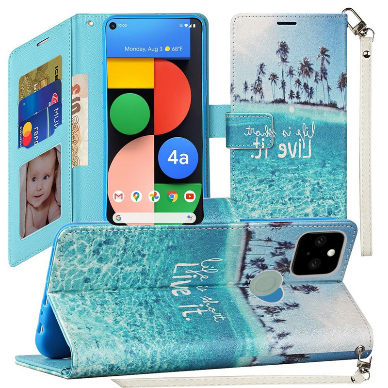 For Google Pixel 4a 5G (5G Version Only) Fashion Wristlet Wallet with Strap - Live Life