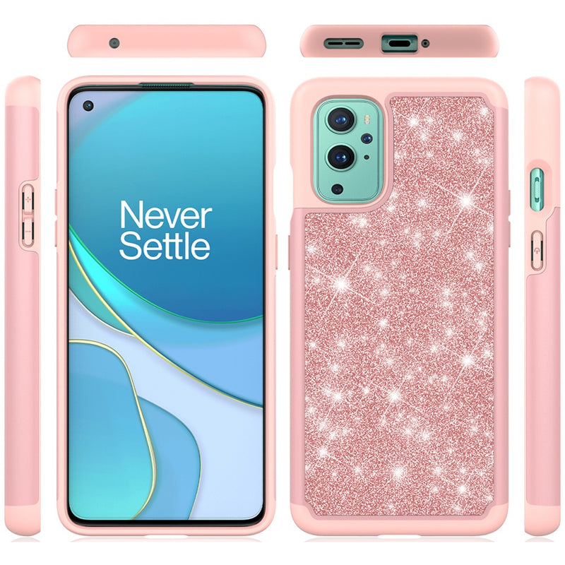 For OnePlus 9 Pro Glitter Bling Shinny Hybrid Case Cover - Hot Pink/Hot Pink