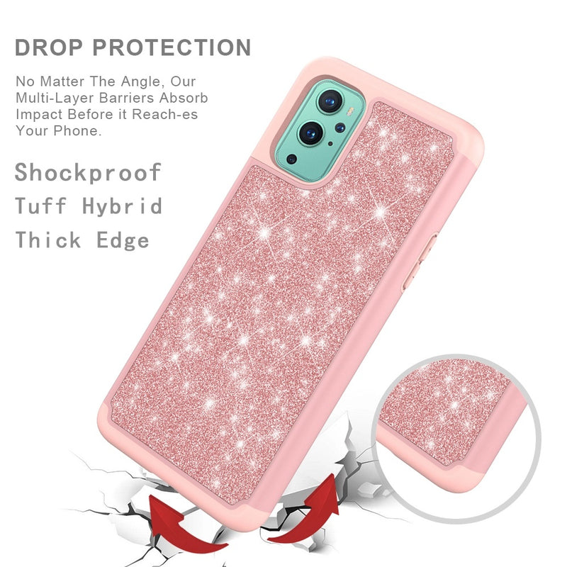 For OnePlus 9 Pro Glitter Bling Shinny Hybrid Case Cover - Hot Pink/Hot Pink