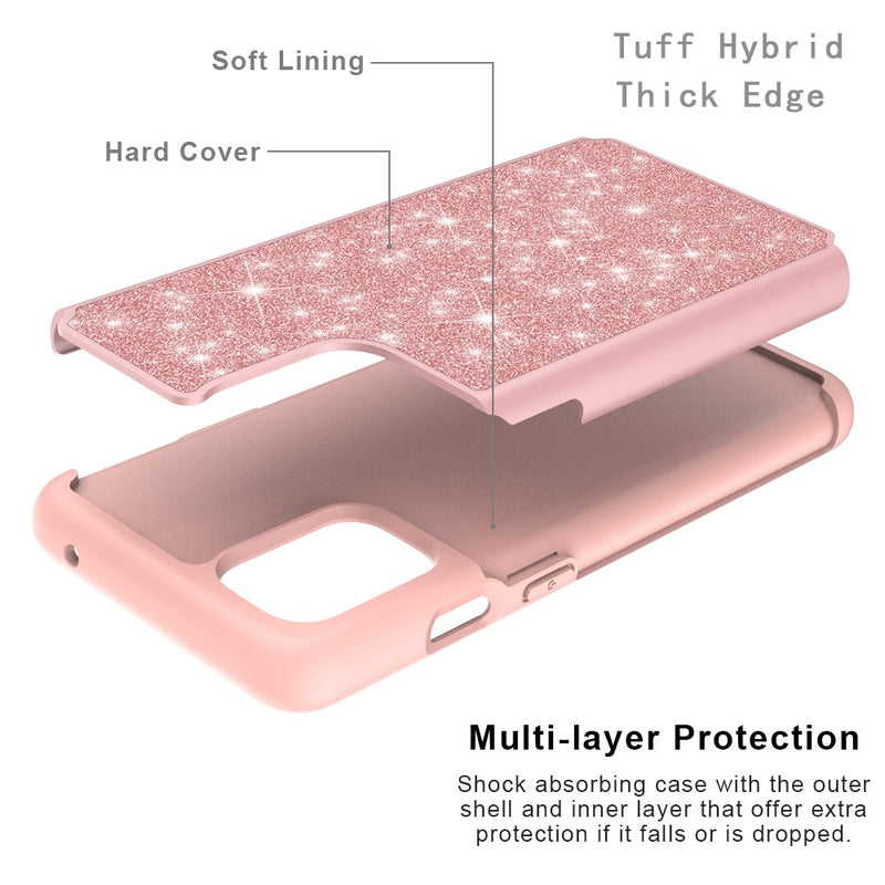 For OnePlus 9 Pro Glitter Bling Shinny Hybrid Case Cover - Rose Gold/Rose Gold