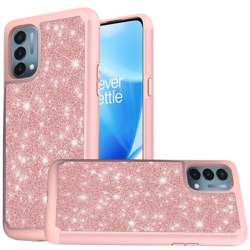 For Oneplus Nord N200 5G Glitter Bling Shinny Hybrid Case Cover - Rose Gold/Rose Gold