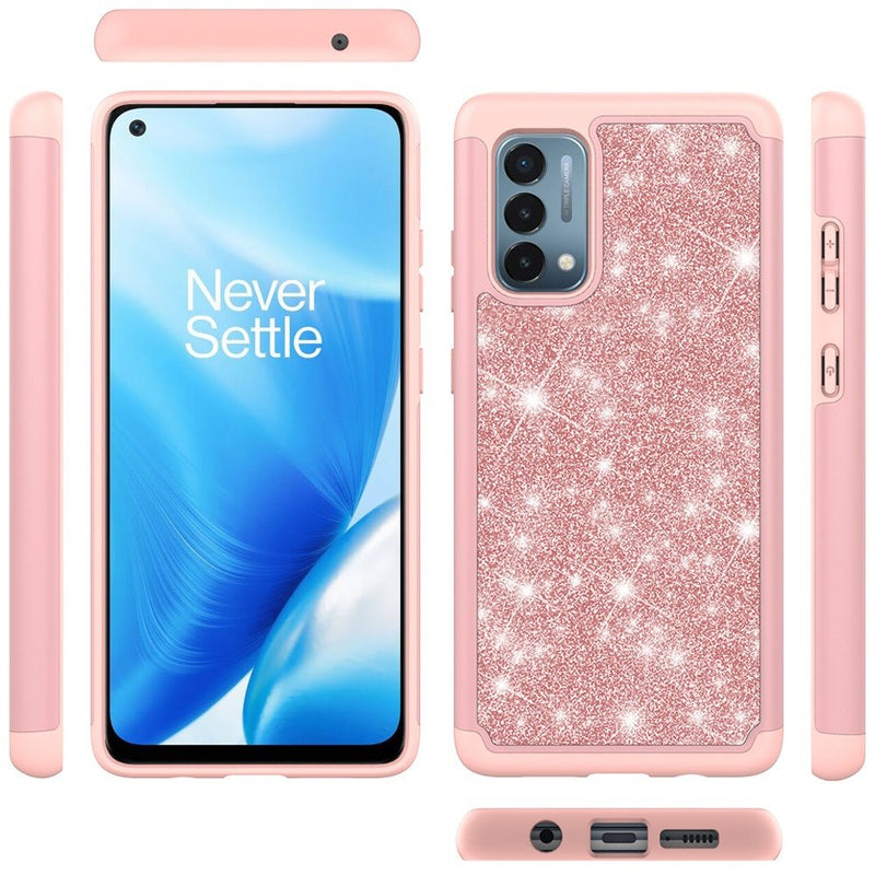 For Oneplus Nord N200 5G Glitter Bling Shinny Hybrid Case Cover - Rose Gold/Rose Gold