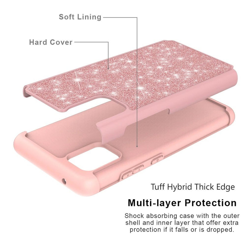 For Oneplus Nord N200 5G Glitter Bling Shinny Hybrid Case Cover - Rose Gold/Rose Gold