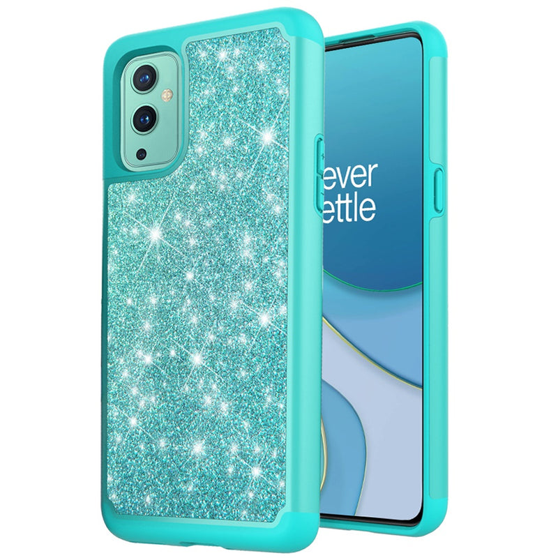 For OnePlus 9 Pro Glitter Bling Shinny Hybrid Case Cover - Teal/Teal