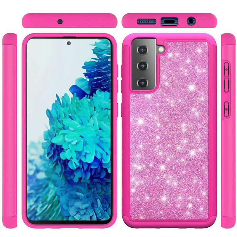 For Samsung Galaxy s21 Plus, s30 Plus Glitter Bling Shinny Hybrid Case Cover - Hot Pink/Hot Pink