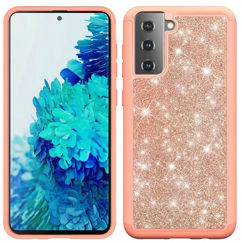 For Samsung Galaxy s21 Plus, s30 Plus Glitter Bling Shinny Hybrid Case Cover - Rose Gold/Rose Gold