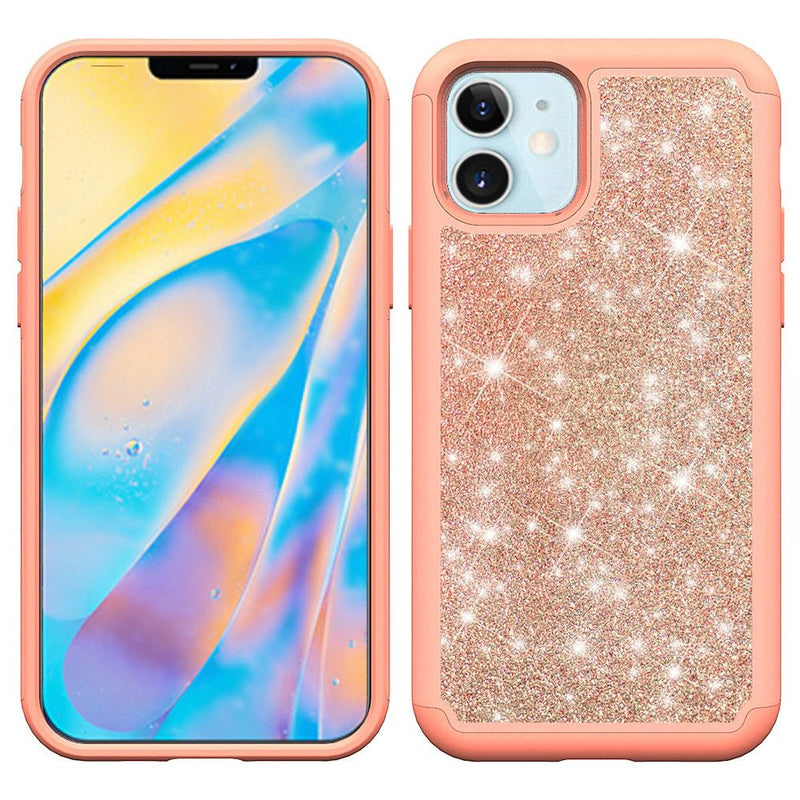 For iPhone 12 Mini 5.4 Glitter Bling Shinny Hybrid Case Cover - Rose Gold/Rose Gold