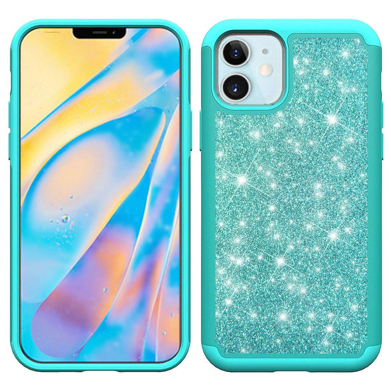 For iPhone 12 Mini 5.4 Glitter Bling Shinny Hybrid Case Cover - Teal/Teal