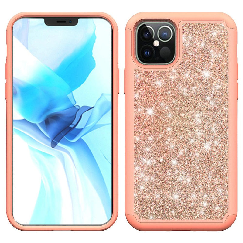 For iPhone 13 6.1 Glitter Bling Shinny Hybrid Case Cover - Rose Gold