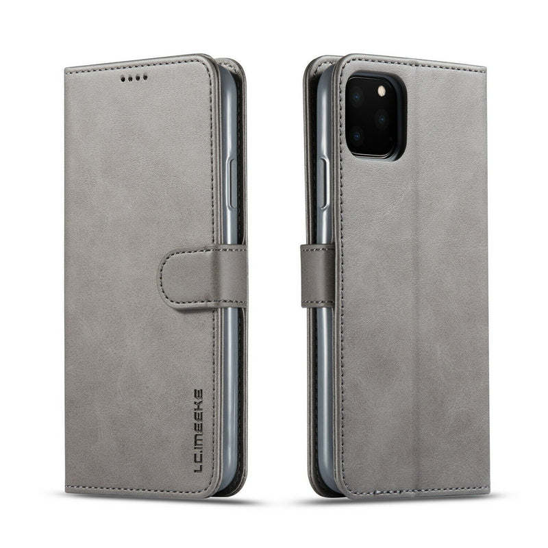 LC.IMEEKE PU Leather Wallet Case with Magnetic Flip Cover For iPhone 11 Pro Max - Gray