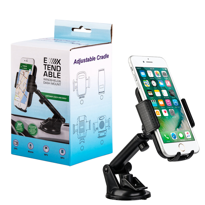 UNIVERSAL DASHBOARD / WINDSHIELD CELL PHONE CAR MOUNT PHONE HOLDER WITH ADJUSTABLE EXTENSION ARM