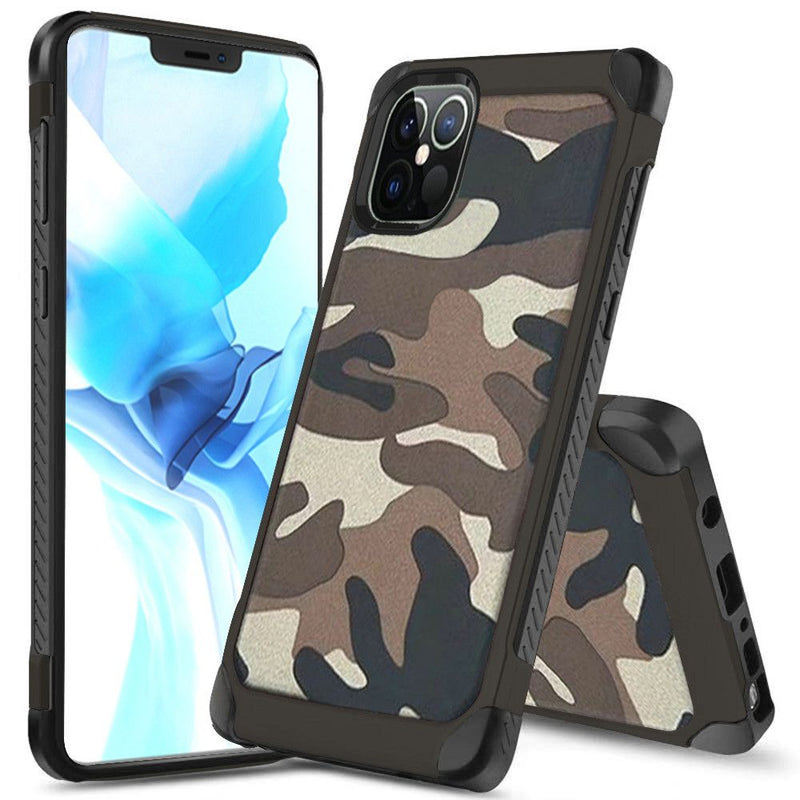 For iPhone 12/Pro (6.1 Only) Design Tough Armor Shockproof Case Cover - Camo/Black