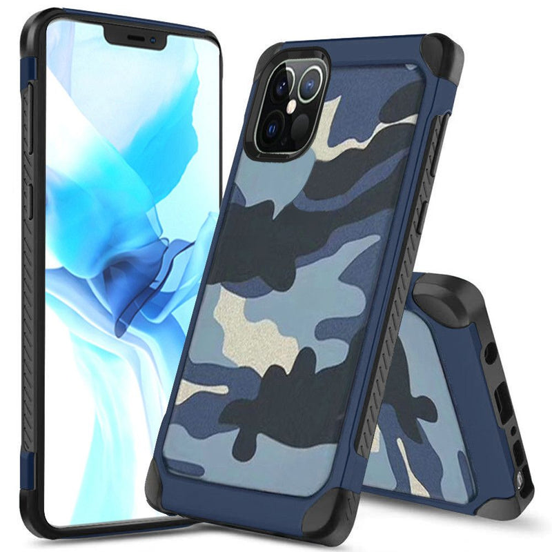For iPhone 12/Pro (6.1 Only) Premium Design Hybrid Case Cover - Camo/Blue