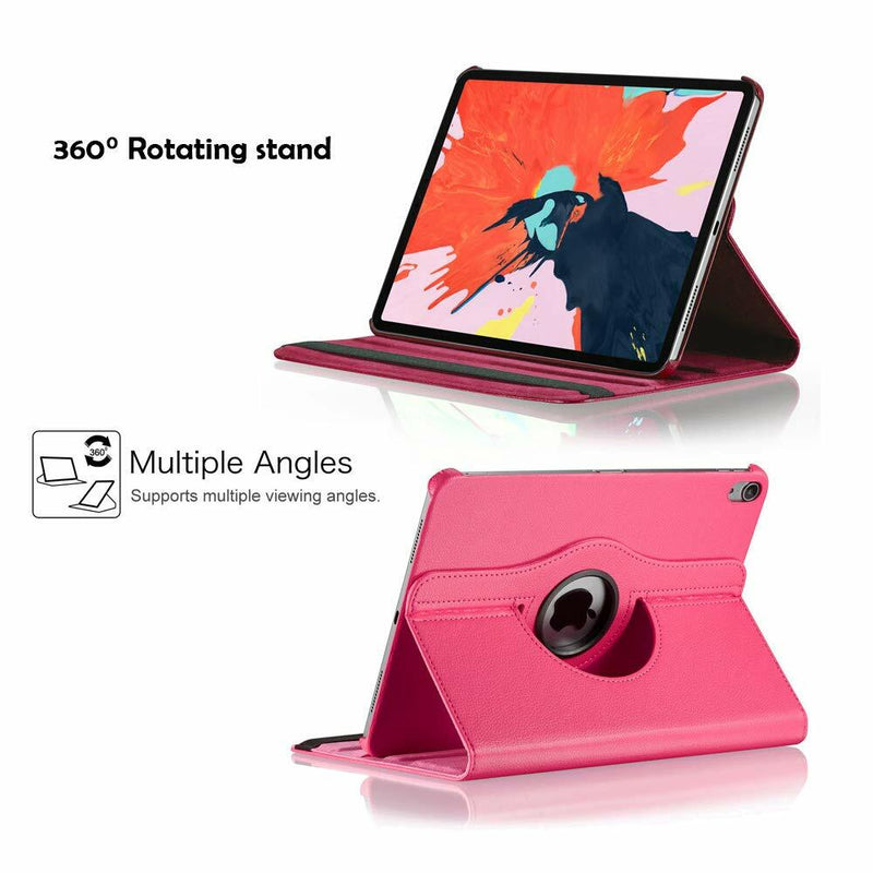 Rotating Case for iPad Pro 12.9 3rd Gen 2018 (Supports 2nd Gen Pencil Charging Mode) - 360 Degree Rotating Stand Protective Cover with Auto Sleep/Wake - Hot Pink