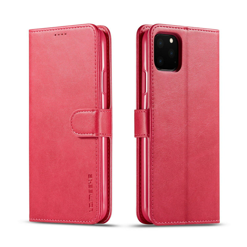LC.IMEEKE PU Leather Wallet Case with Magnetic Flip Cover For iPhone 12 Pro Max (6.7") - Hot Pink