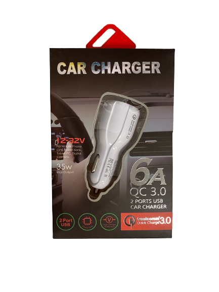 SEETEL 6A Car Charger QC 3.0 2 USB Ports 35W Max Output - White