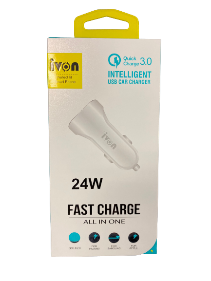 iVON 24W Fast Car Charger QC 3.0 Intelligent matching current