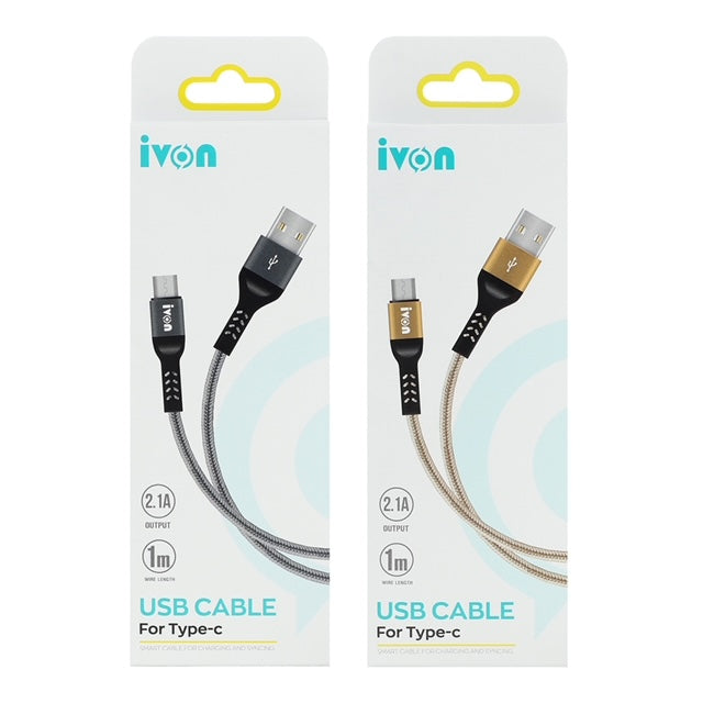 iVON USB Cable for Micro 2.1A Fast Charge 1m (3 Ft) Model: CA89 - Gold